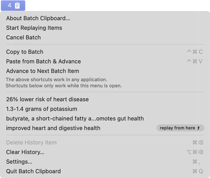 Batch In Progress Menu