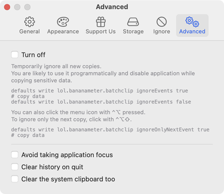 Settings Window Advanced Tab
