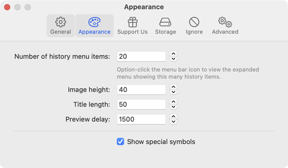 Settings Window Appearance Tab