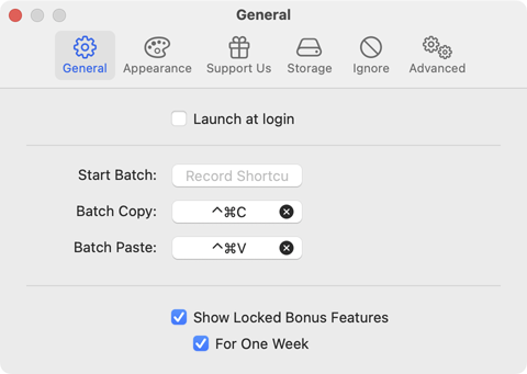 Settings Window General Tab